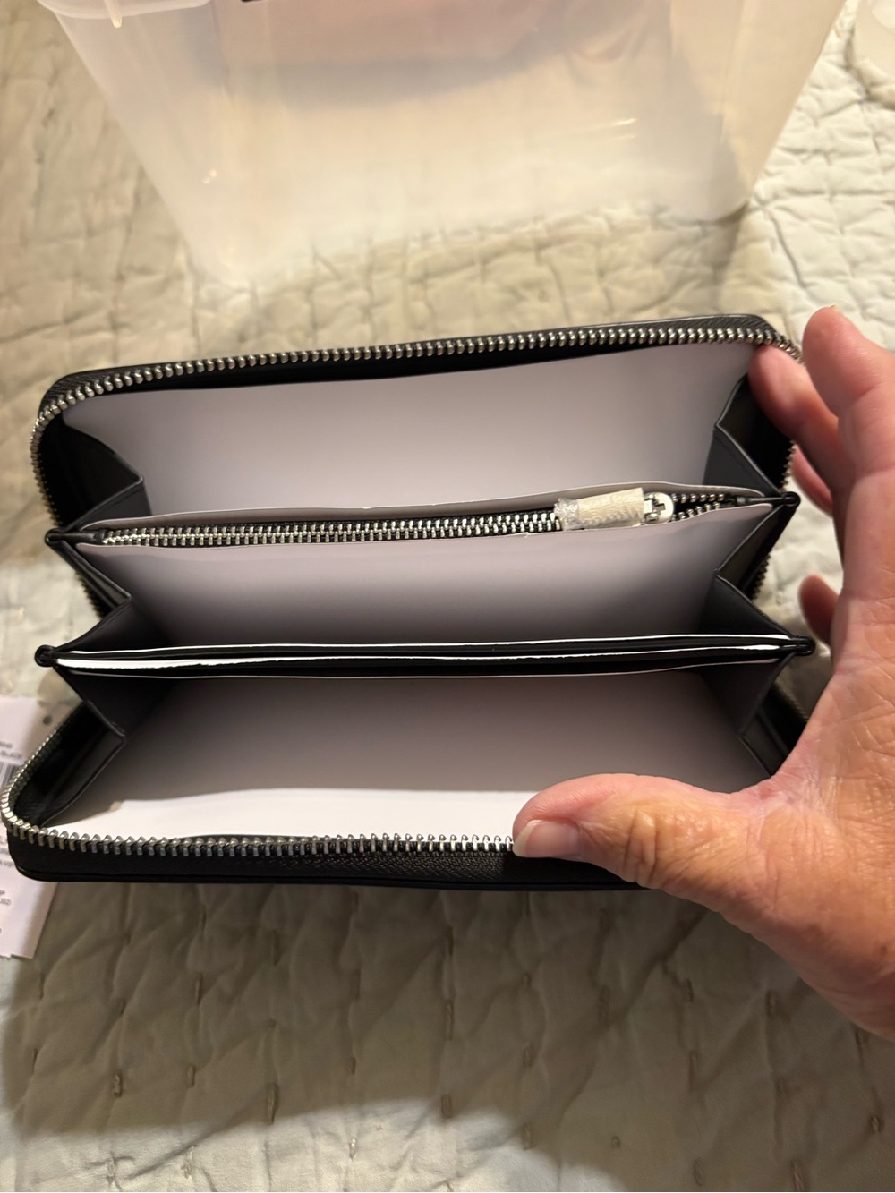 Coach Black Leather Zip-Around Wallet with Silver 'C' Accent - Picture 3 of 4
